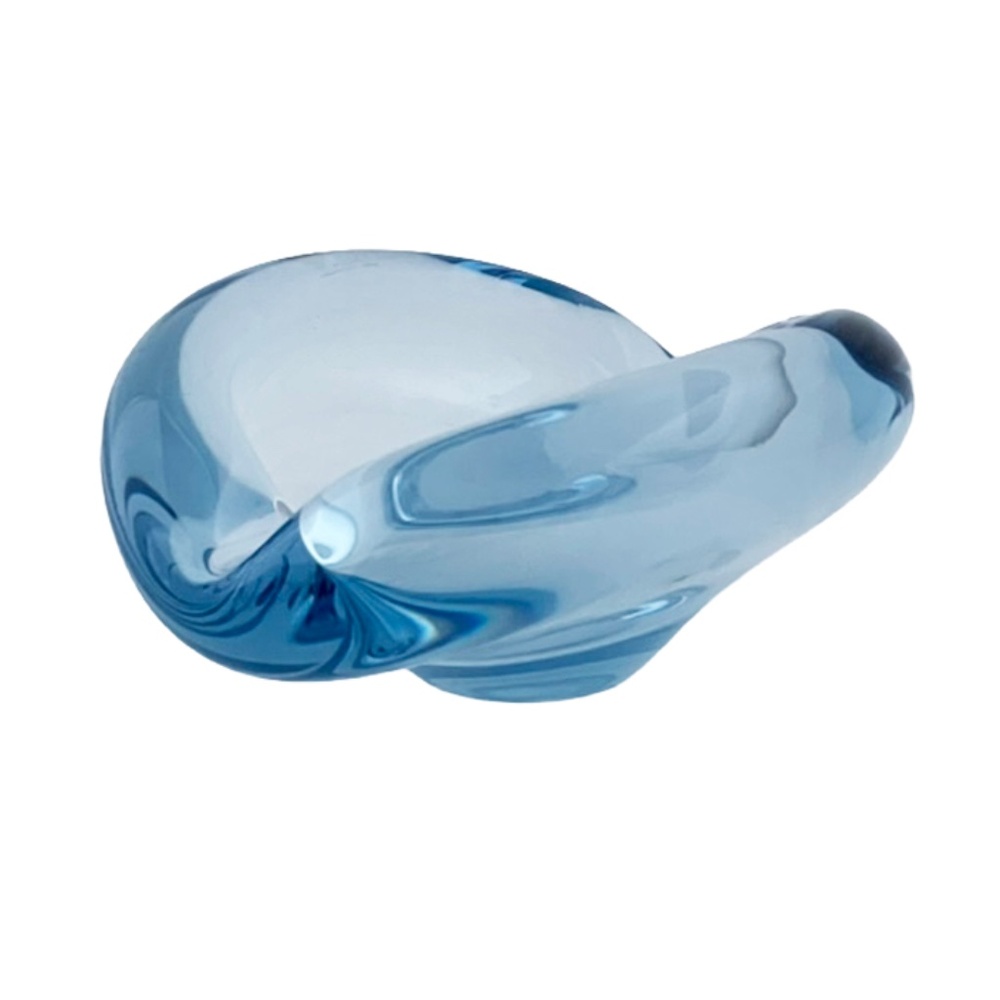 Per Lutken Holmegaard Denmark Blue Glass Bowl MCM ASHTRAY 7" x 5 " Signed MINT